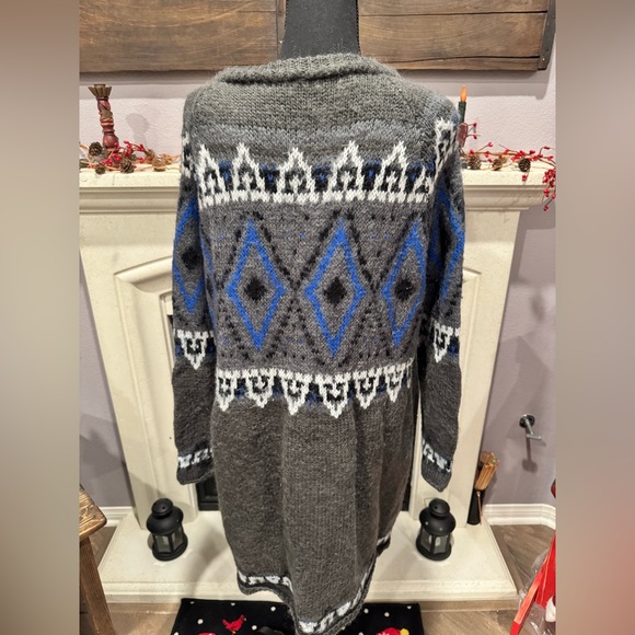 Free People Frosted Fair Isle Mohair Wool Blend Long Cardigan Women’s Large - Picture 4 of 10